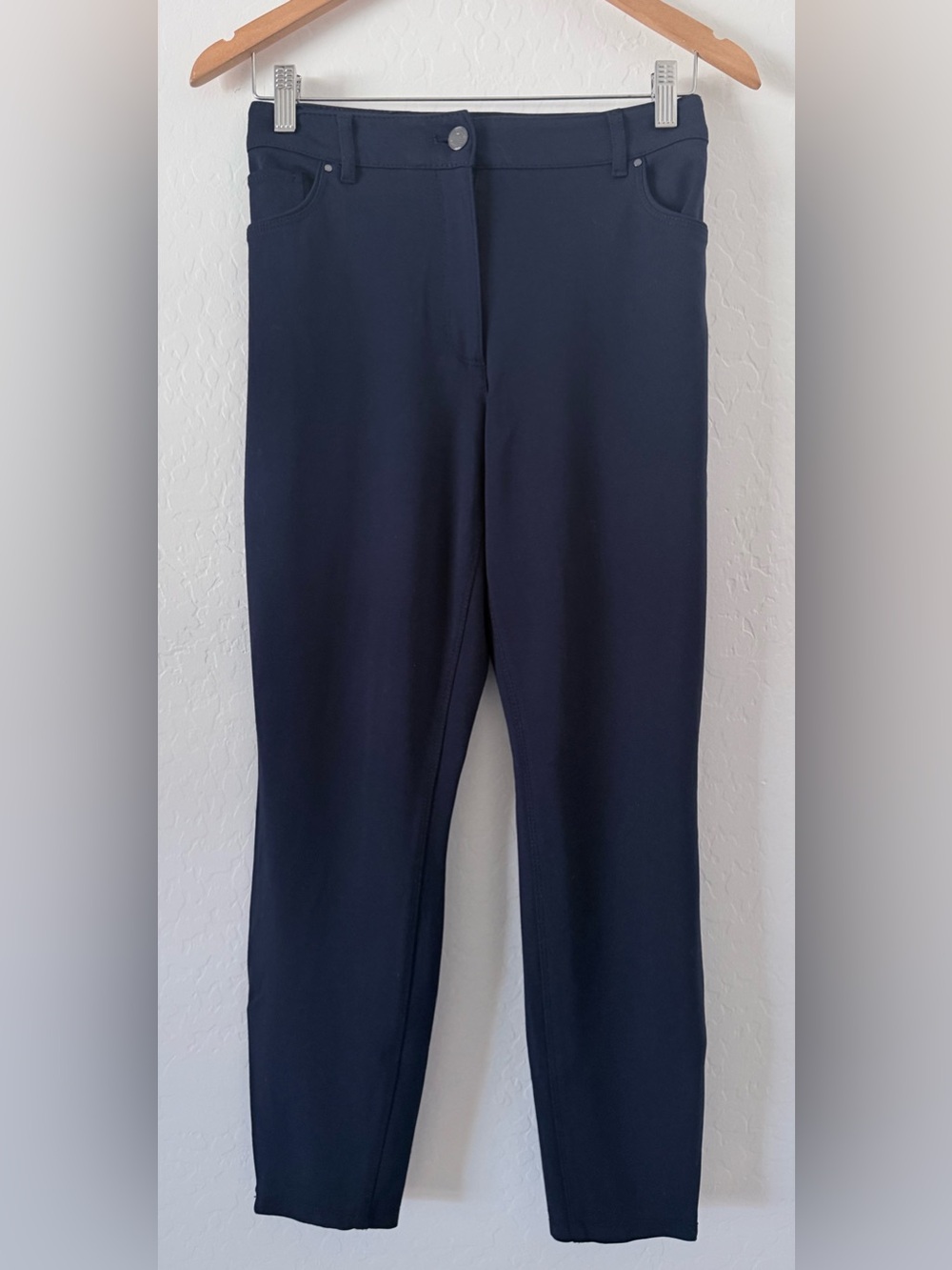 WHBM The Skinny Ankle Navy Zip Hem Pants Size 12 Stretch